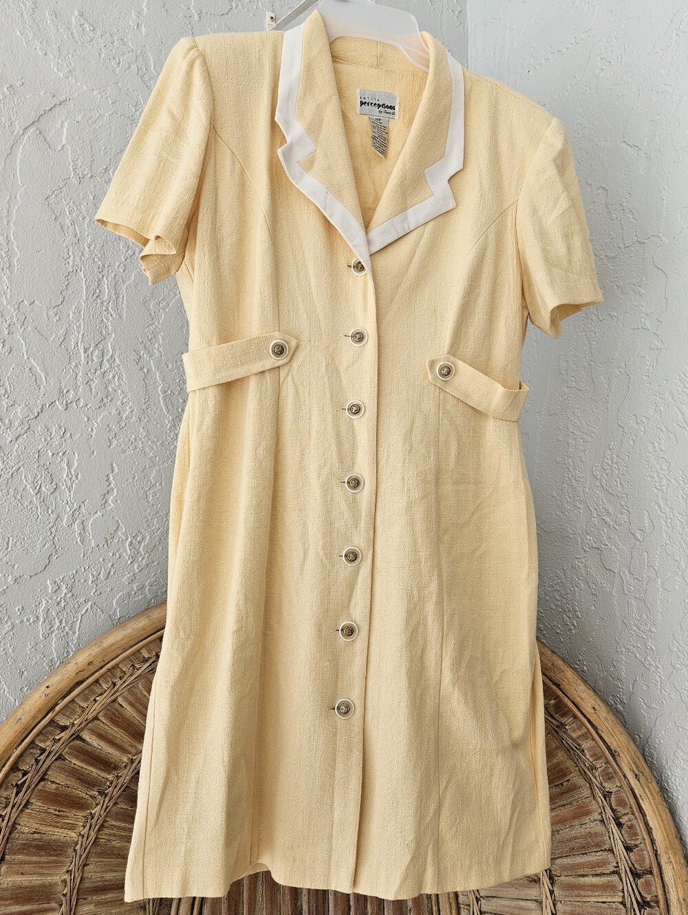 Vtg Womens Butter Yellow Dress Classic Diner 12P
